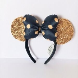 Disney Parks Tokyo Minnie Mouse Gold Sequins Ears Polka Dot Bow Headband